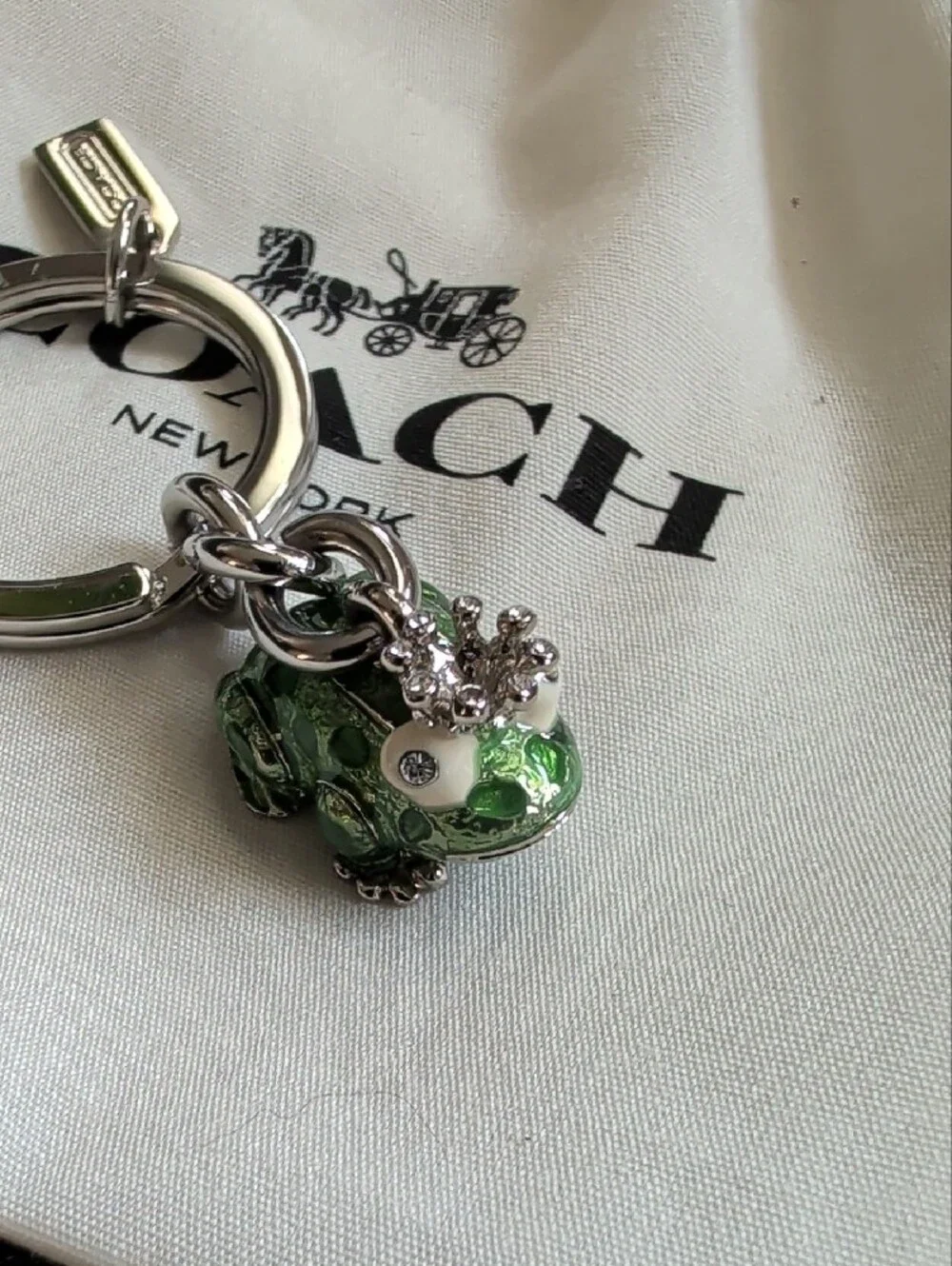 Coach Frog Prince Enameled Keychain With Swarovski Crystals (92448) EUC